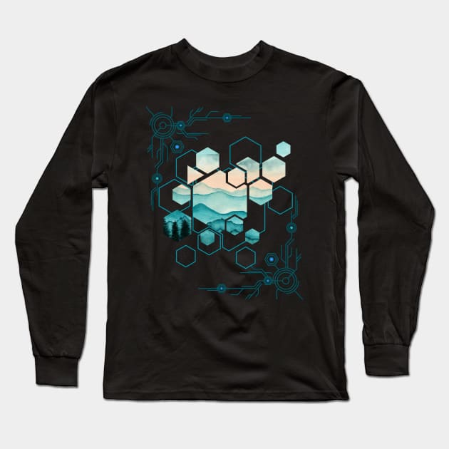 Hexagon Abstract Nature Long Sleeve T-Shirt by pilipsjanuariusDesign